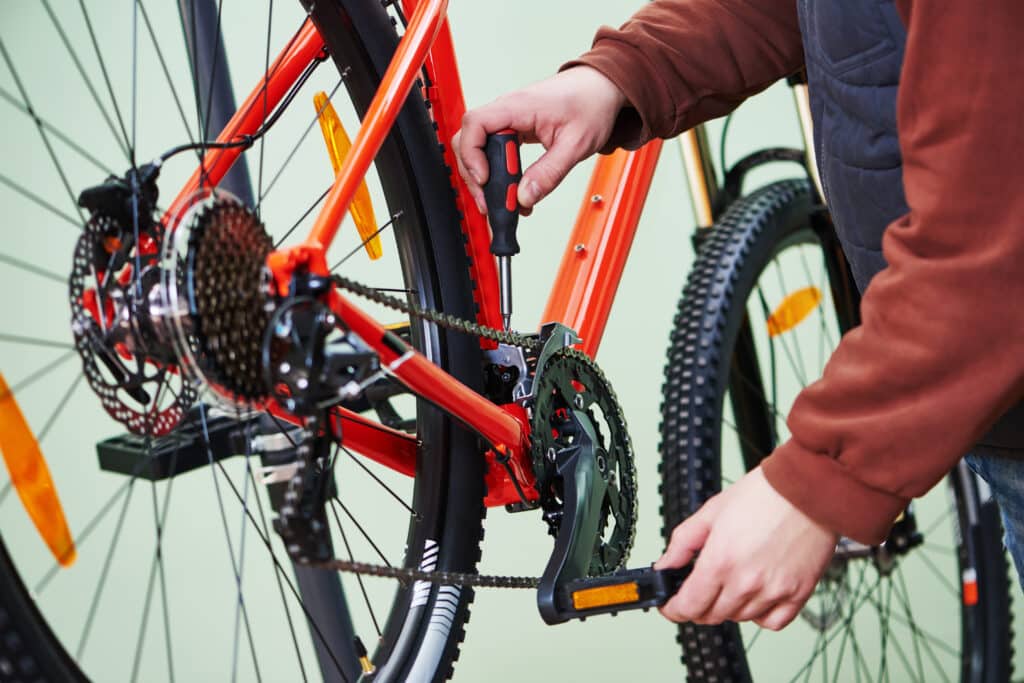 professional assembling a mountain bike